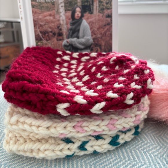 Handmade Knitted Toddler Hats removable faux fur Pom poms - Picture 1 of 7